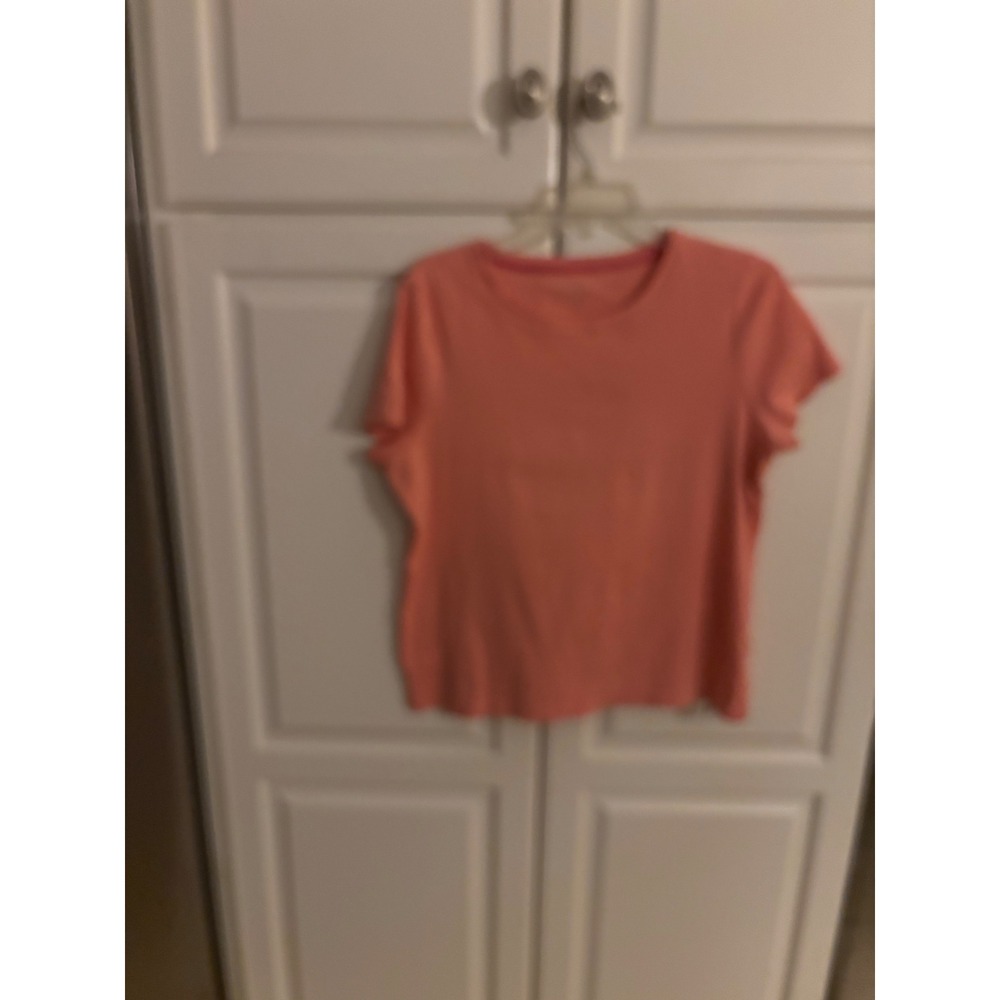 Talbots Womens XL Coral Pink Ribbed 100% Cotton Short Sleeve Crew Neck Tee Shirt
